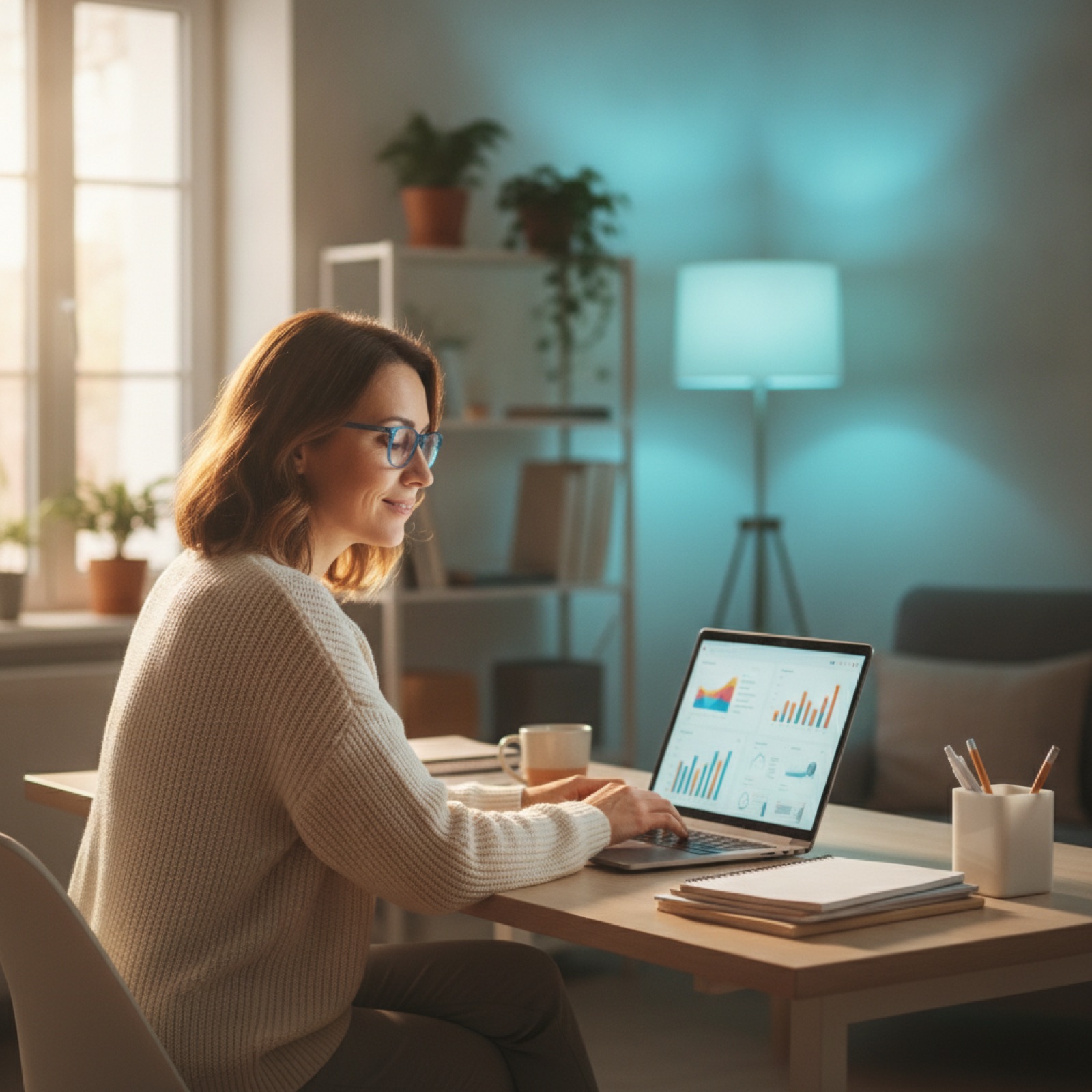 Teacher evaluating AI-generated explanations and answers on a laptop at home