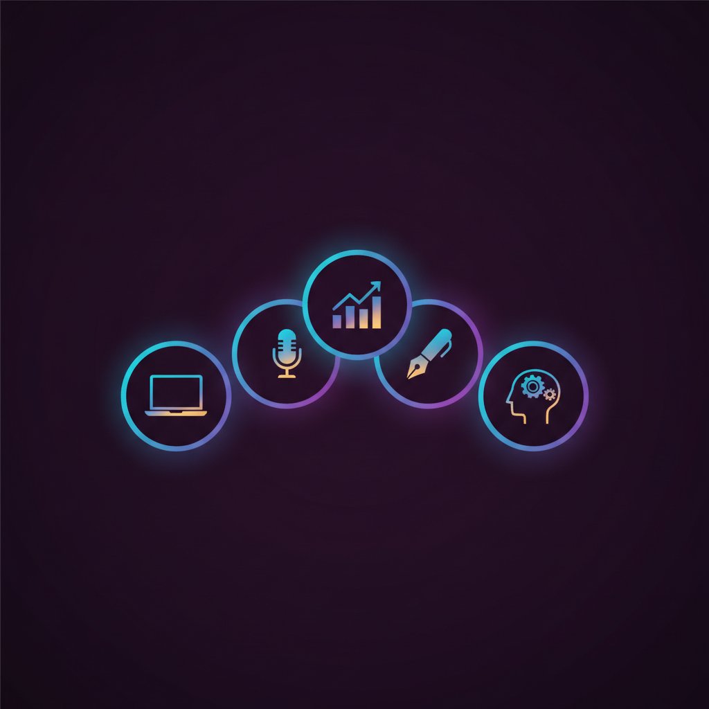 Five ways to make money with AI shown as glowing tiles