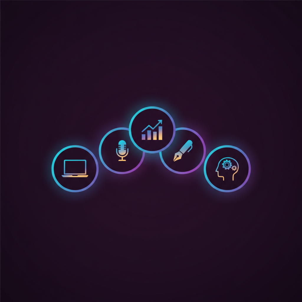 Five ways to make money with AI shown as glowing tiles