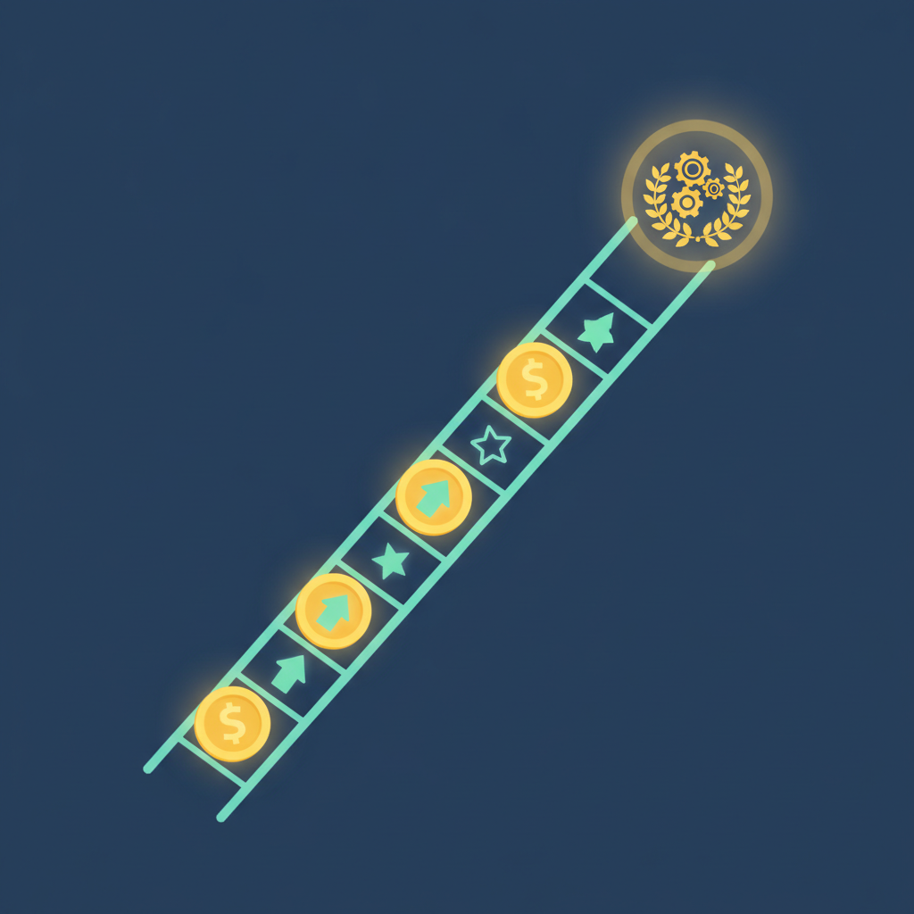 Beginner-friendly ladder of AI side hustles rising toward a goal