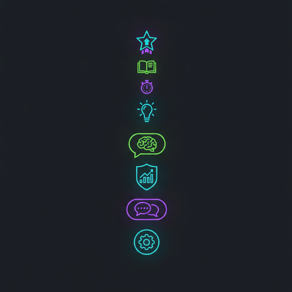 Ten in-demand AI skills shown as glowing ranked badges