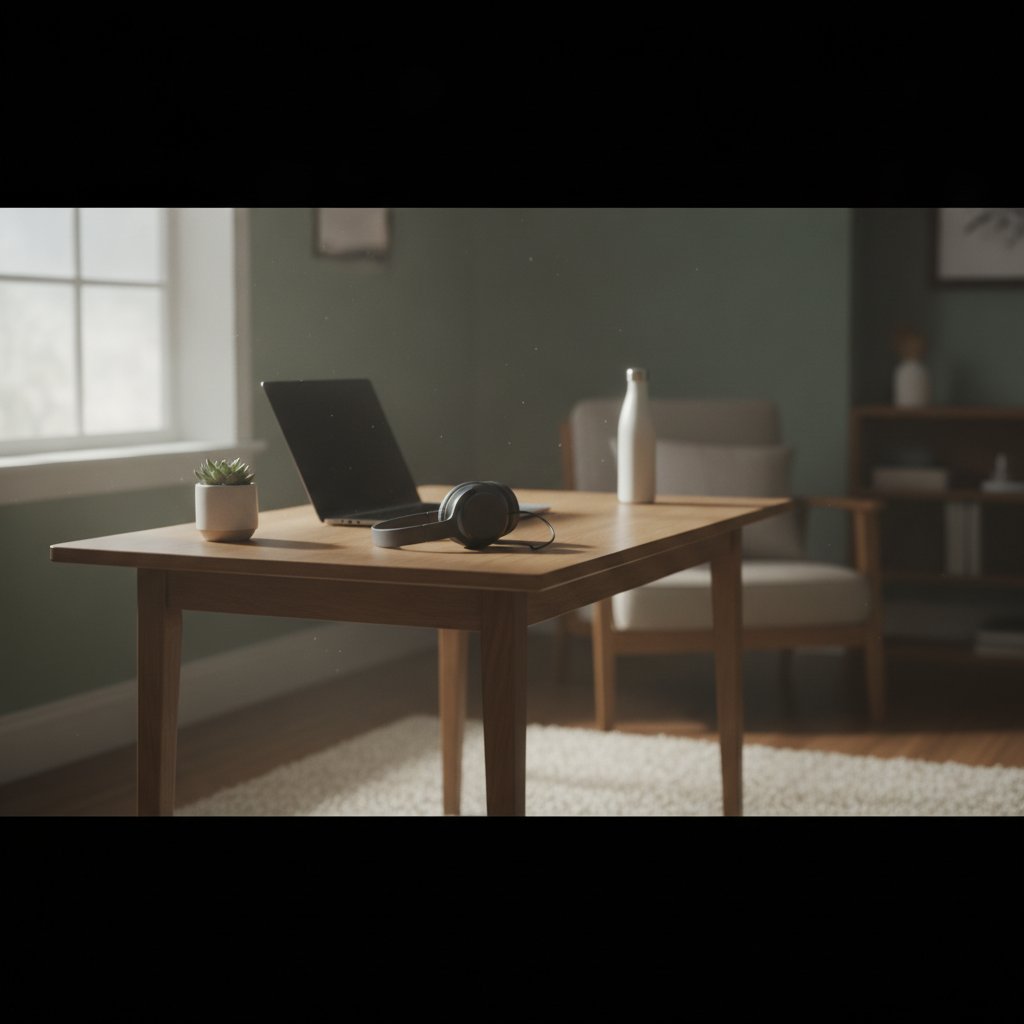 Introvert working quietly on a laptop in a calm home space