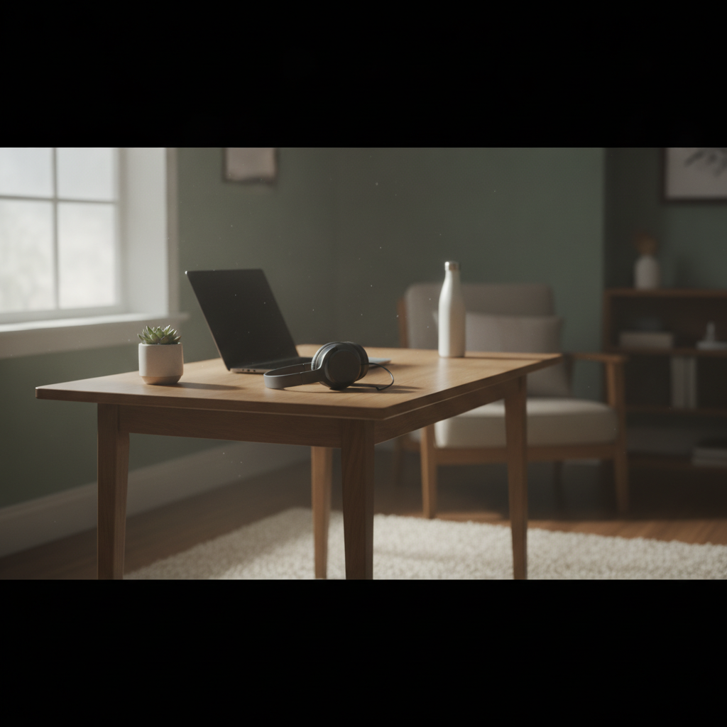 Introvert working quietly on a laptop in a calm home space