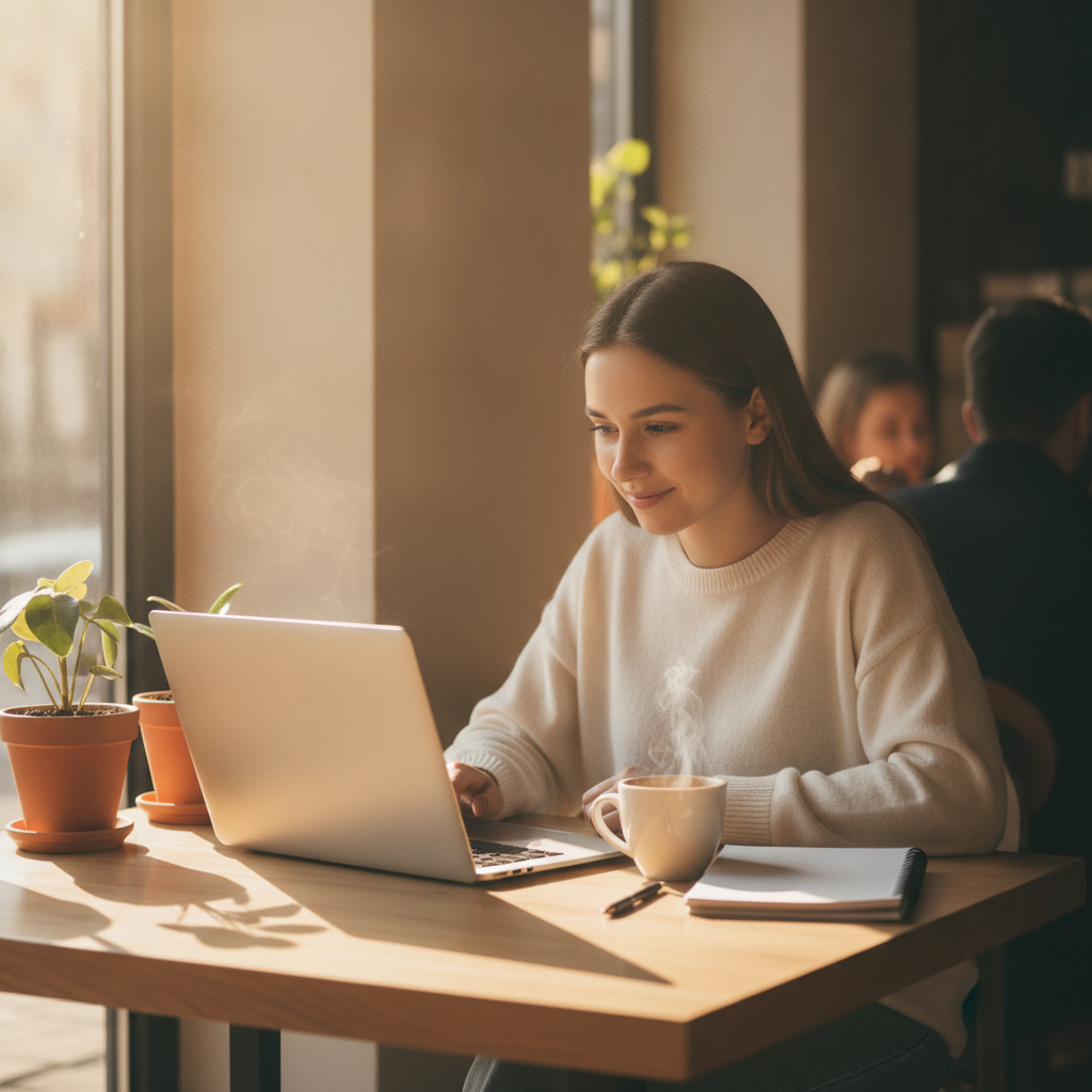 Student comparing flexible AI jobs on a laptop between classes