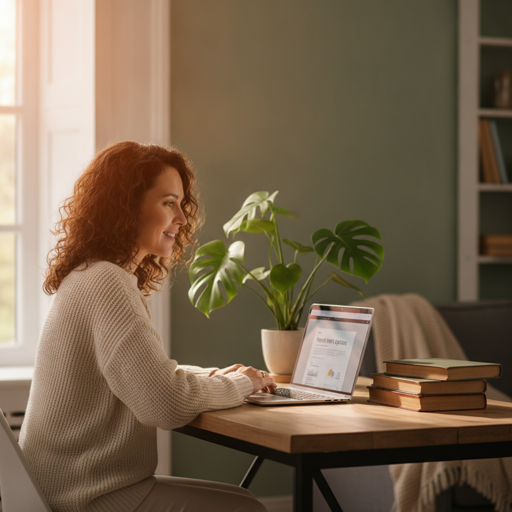 Teacher comparing the best remote AI jobs on a laptop