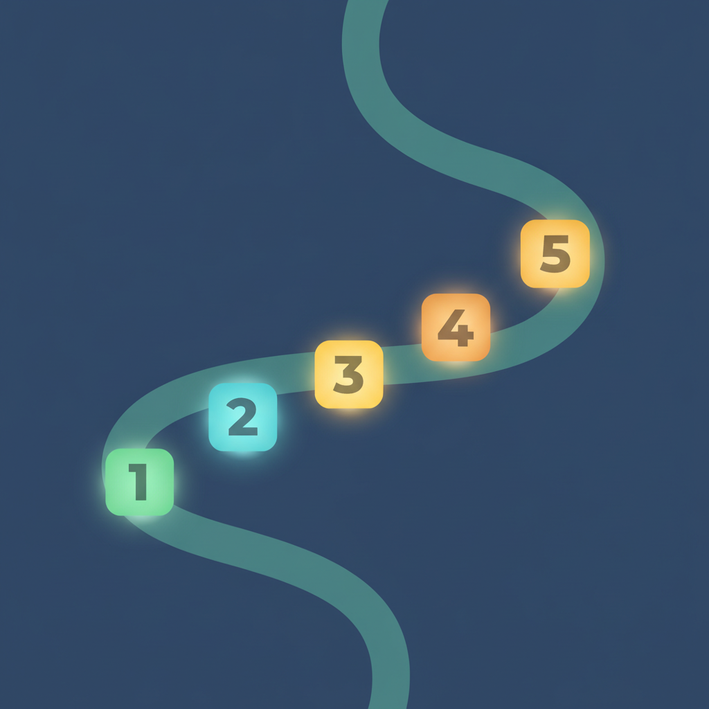 Five easy numbered steps on a gentle glowing path