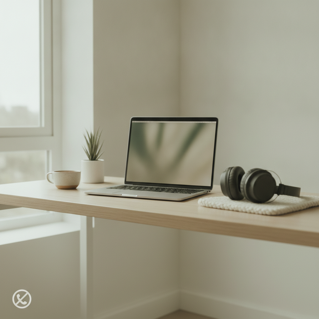 Person doing quiet, no-phone remote work on a laptop at home