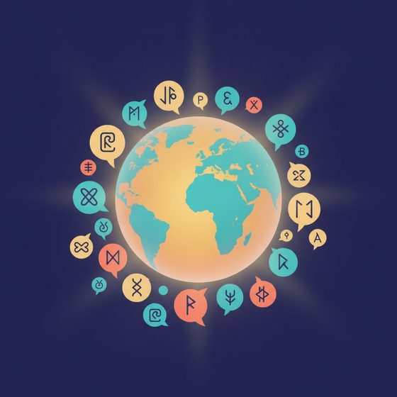 A glowing globe surrounded by speech bubbles in different scripts